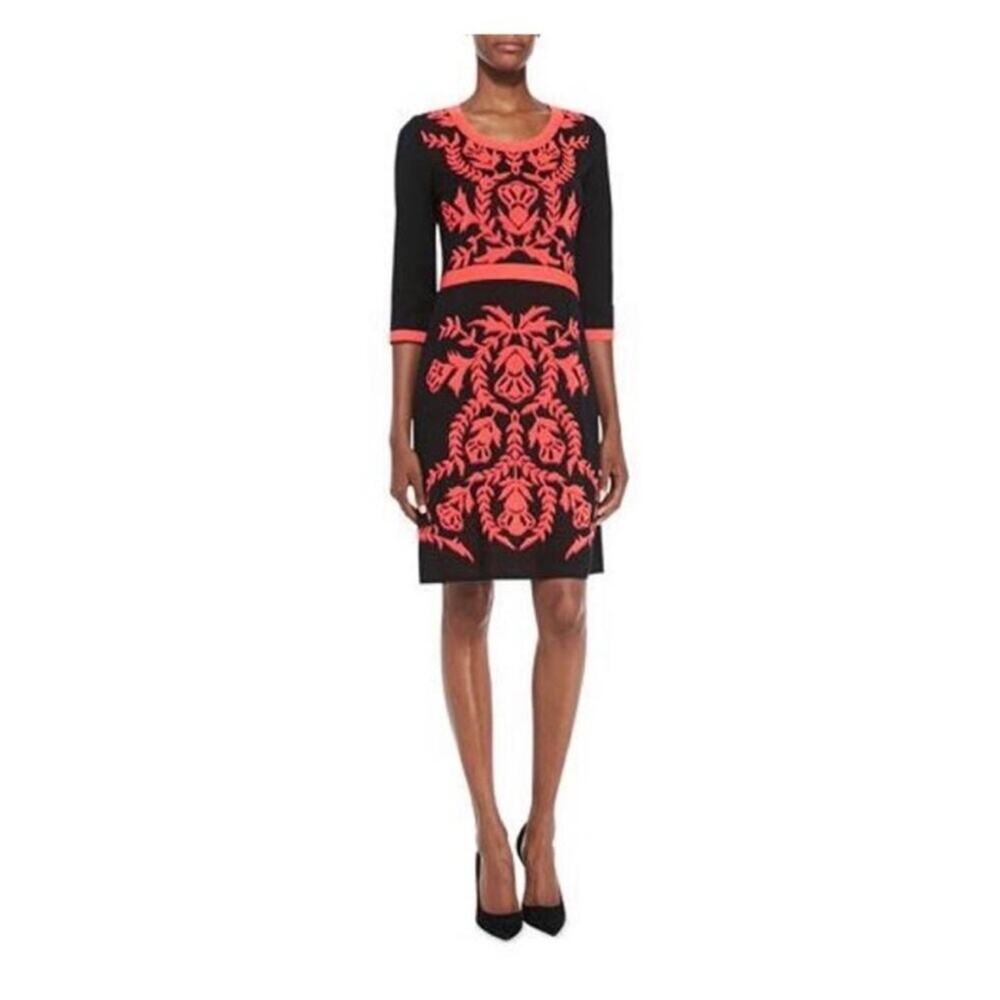 Misook Dress Women’s 1X Black Red Stretch Knit 3/4 Sleeves Career Workwear NWT